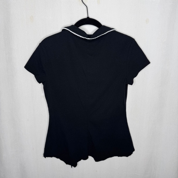 KILLSTAR / black skull crossbones DIY distressed short sleeve polo top / M - Picture 3 of 8